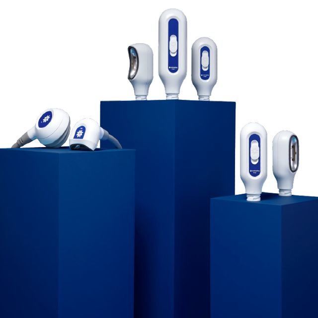 Coolsculpting instruments on a blue pedestal